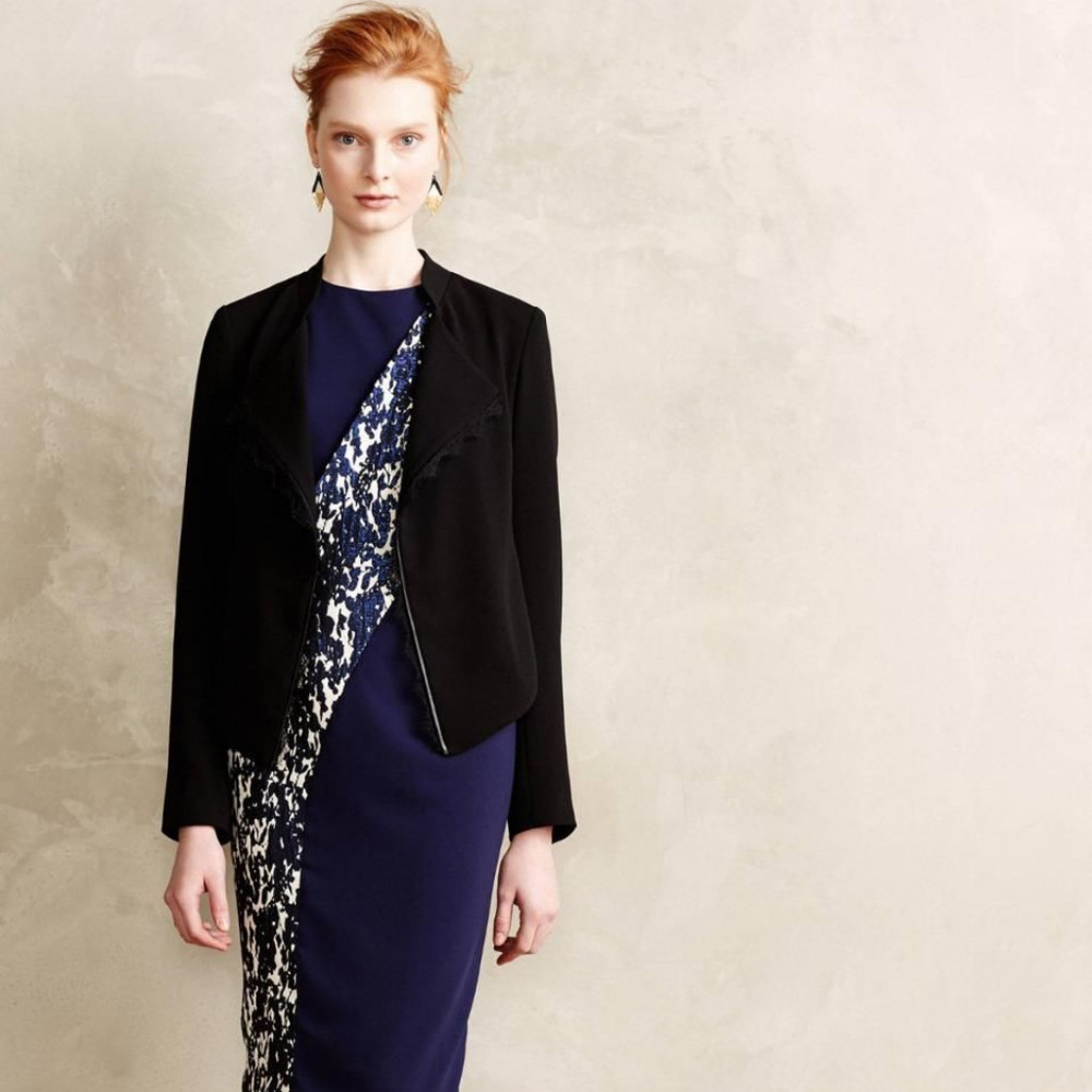 Anthropologie Black Open Front Blazer Jacket Dimmet Drape Topper By Elevenses